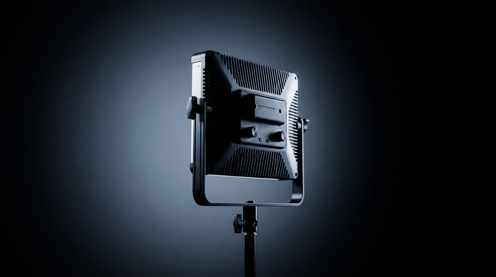LED panel light on a stand in studio light.